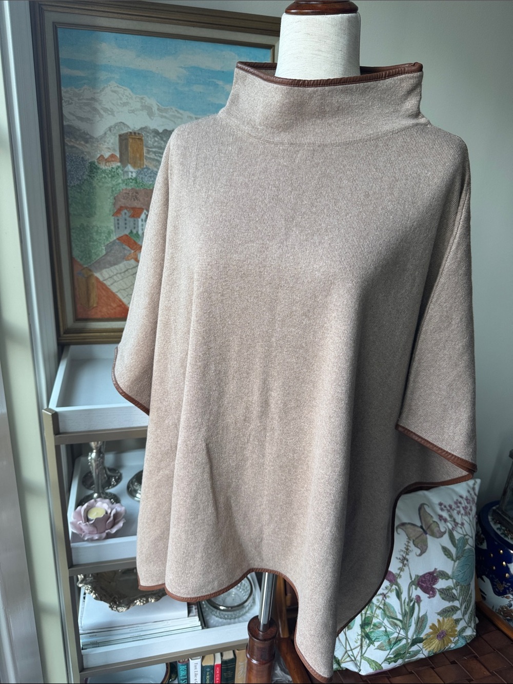 J. Crew Factory Mushroom Poncho with Brown Trim